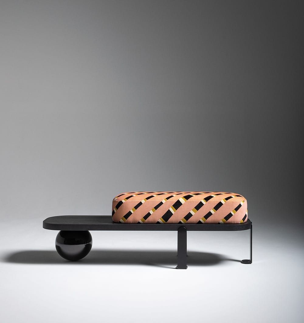 Le Berre Vevaud Goa bench made with fabric from Pierre Frey. | Photo: The Invisible Collection