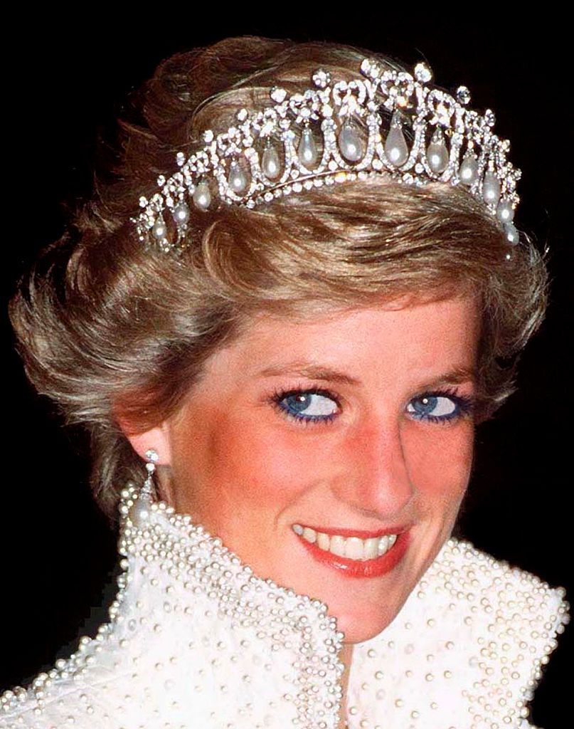 HONG KONG - NOVEMBER 10: (NOT FOR MAGAZINE COVER USE IN GERMANY BETWEEN 15 August and 31 August 2007) Princess Of Wales In Hong Kong Wearing A Pearl And Diamond Tiara Which Was A Wedding Gift From The Queen. (Photo by Tim Graham Photo Library via Getty Images)