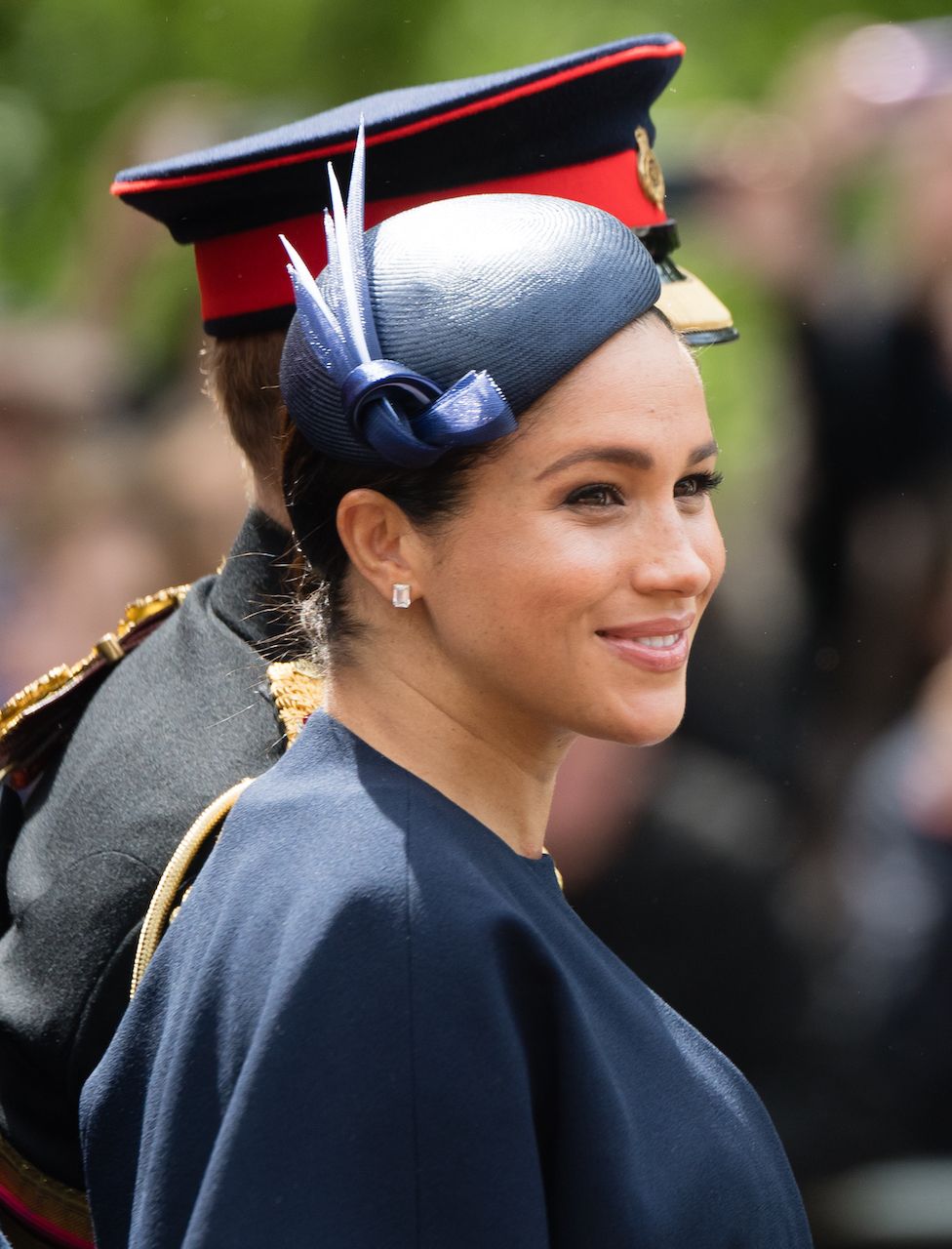 LONDON, ENGLAND - JUNE 08: Prince Harry, Duke of Sussex and Meghan, Duchess of Sussex ride by carriage down the Mall during Trooping The Colour, the Queen's annual birthday parade, on June 08, 2019 in London, England. (Photo by Samir Hussein/Samir Hussein/WireImage)
