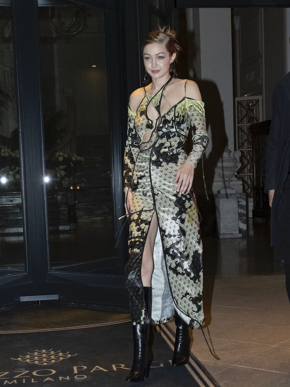 MILAN, ITALY - FEBRUARY 21: Gigi Hadid is seen during Milan Fashion Week Fall/Winter 2020-2021 on February 21, 2020 in Milan, Italy. (Photo by Arnold Jerocki/Getty Images)