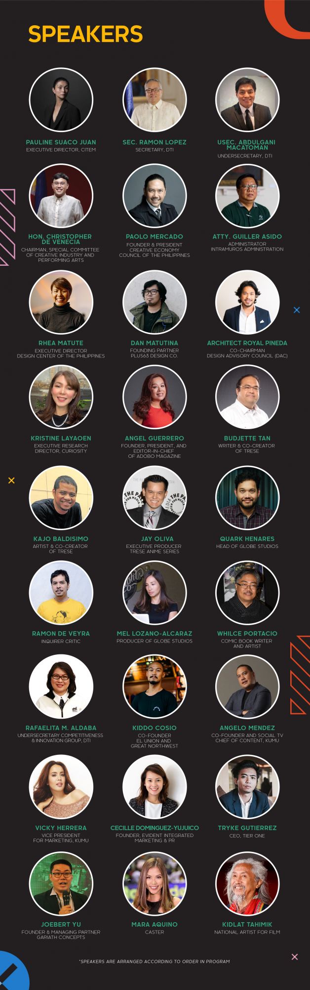 The roster of speakers at the upcoming CREATE PH conference.