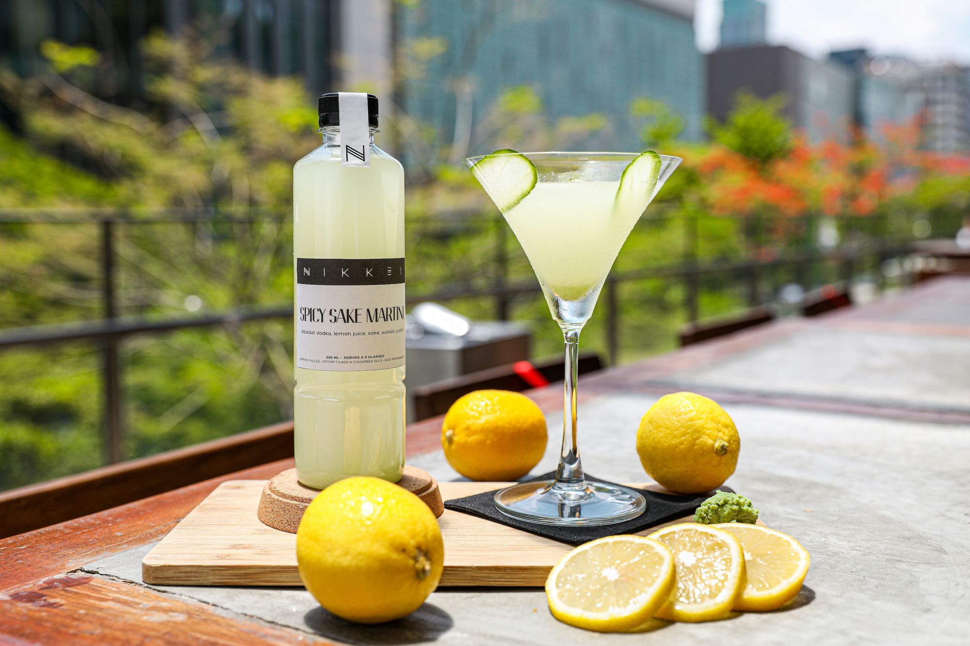 Here's one for the suave martini connoisseurs: - the spicy sake martini is made with Absolut vodka, lemon juice, sake, and wasabi paste.