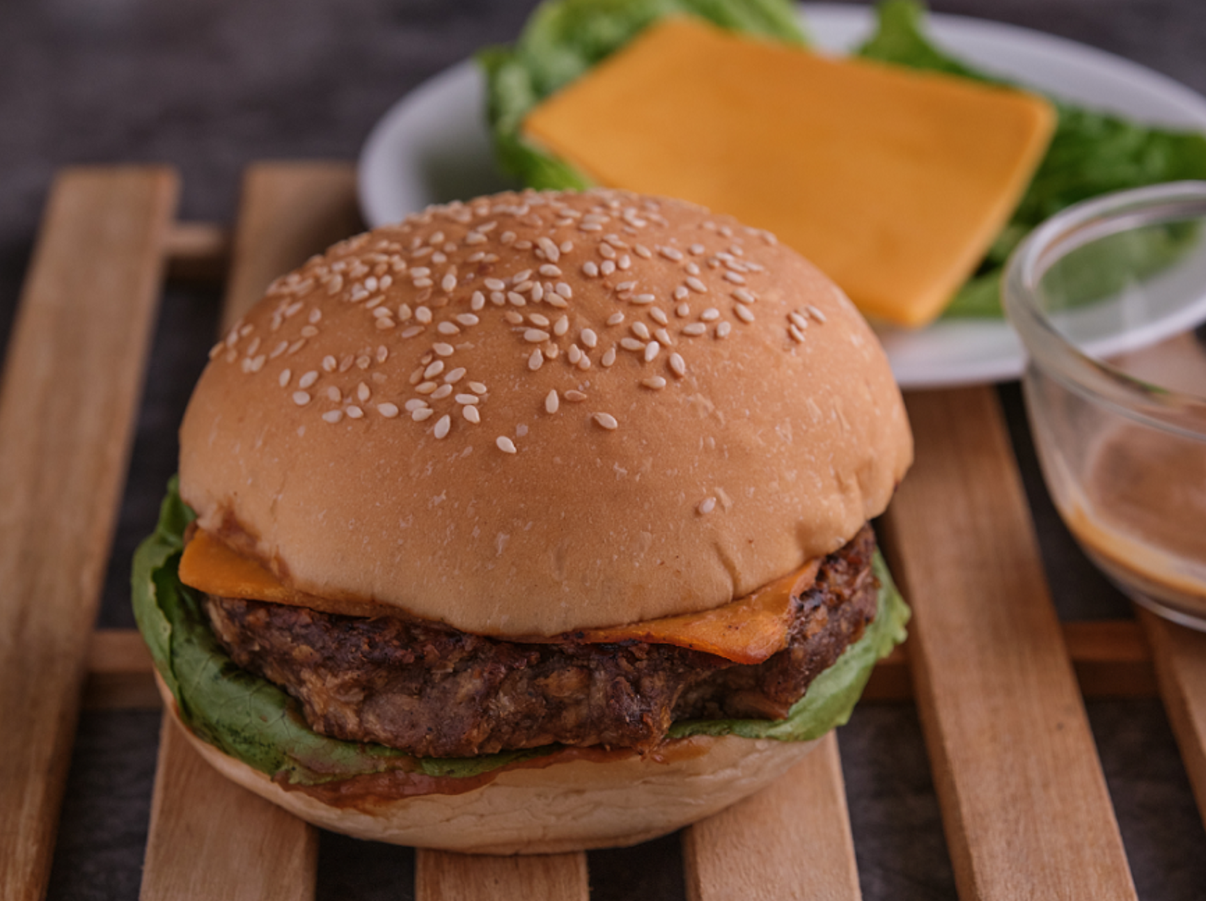 The Sexy Chef vegan, plant-based Mc Steamy cheeseburger