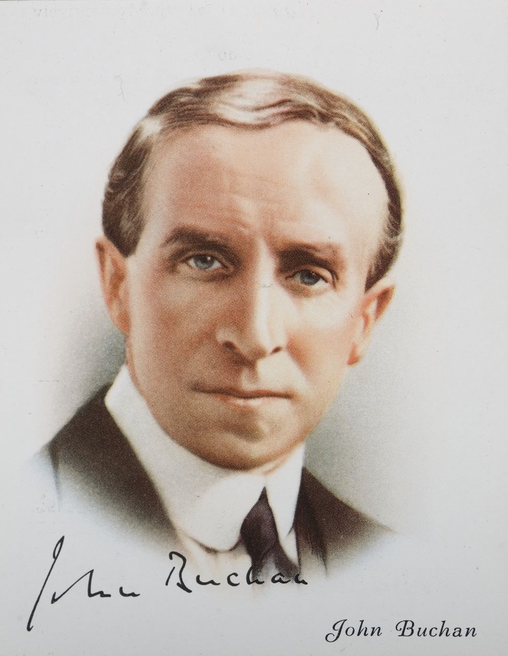 John Buchan, 1st Baron Tweedsmuir PC CH GCMG GCVO (1875 - 1940) was a British novelist and Unionist politician who, between 1935 and 1940, served as the Governor General of Canada. During the First World War, he wrote propaganda for the British war effort. Later, he was elected the Member of Parliament for the Combined Scottish Universities. He is best known for The Thirty-Nine Steps and other adventure fiction. Taken from a large-format pre-war cigarette card (Photo by Michael Nicholson/Corbis via Getty Im