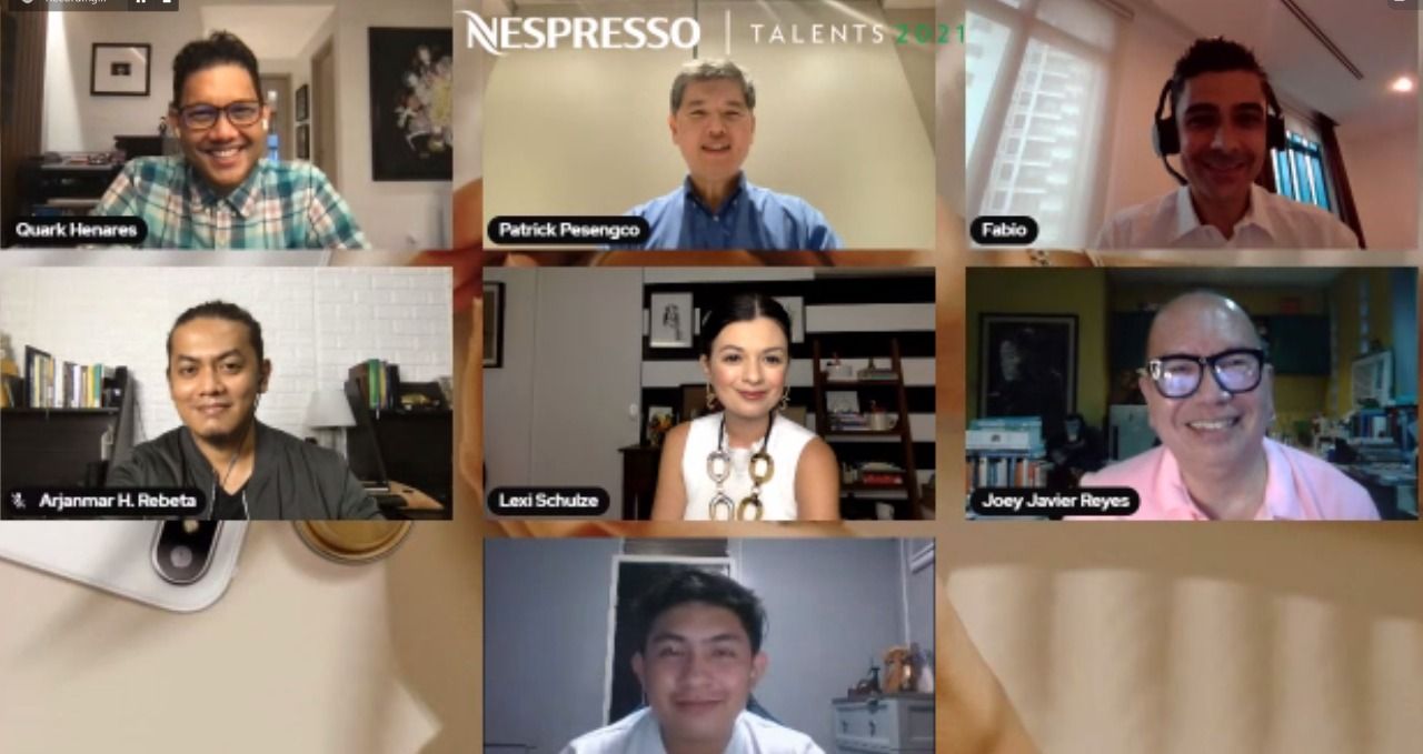 Nespresso Talents jury Quark Henares, Patrick Pesengco, Fabio de Gregori, and Jose Javier Reyes together with winners Arjanmar Rebeta and Gerald Foliente