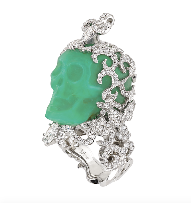 Reine De Chrysopraise ring in platinum set with chrysoprase and diamonds by Dior (Photo: Courtesy of Dior)