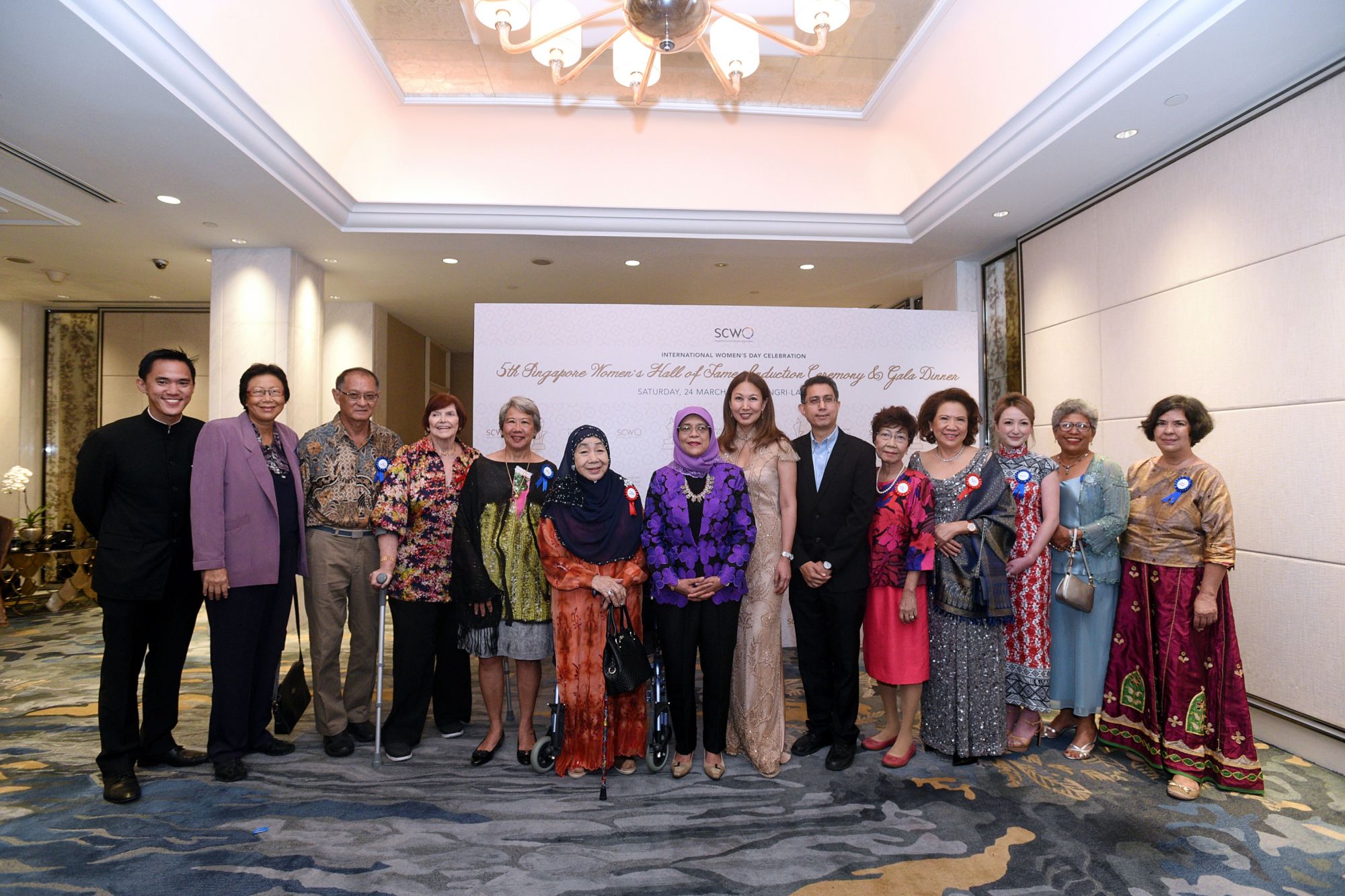 President Halimah Yacob with the 2018 honourees of the Singapore Women's Hall of Fame