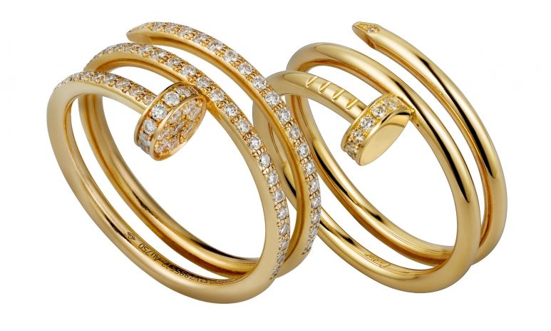 Yellow gold and white diamond Juste un Clou rings, from Cartier