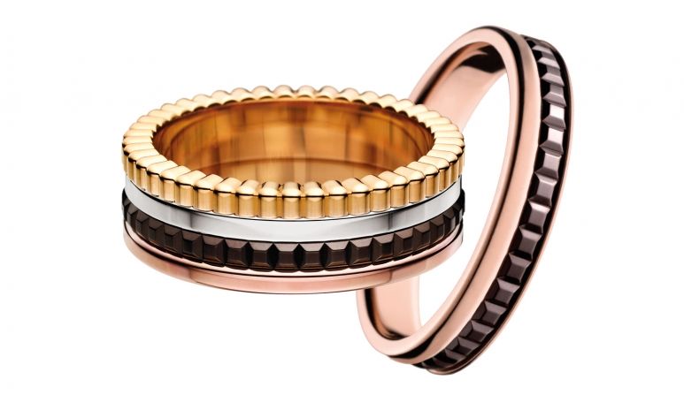 White, yellow and rose gold Quatre Classique rings, from Boucheron