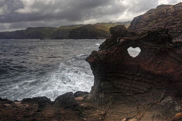 Heart-shaped rock near Nakalele blowhole, Hawaii
