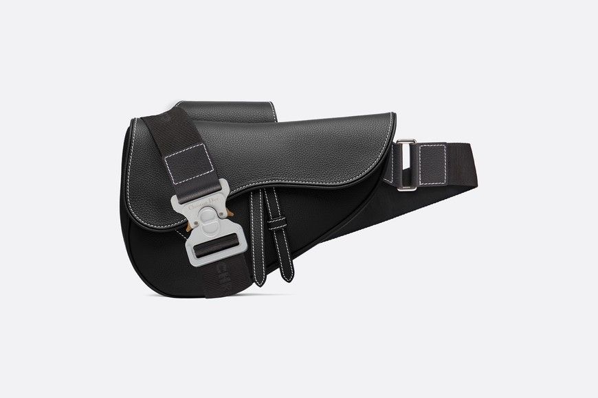 Black grained calfskin Saddle bag