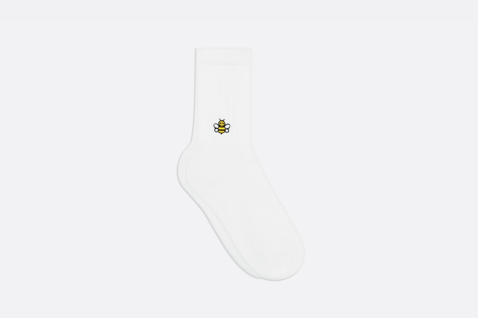 White stretch cotton socks with DIOR x KAWS Bee embroidery