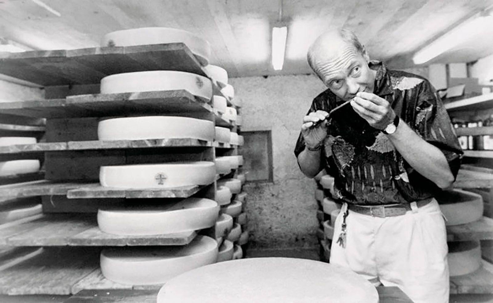 Biver in a vintage photo at a cheese factory
