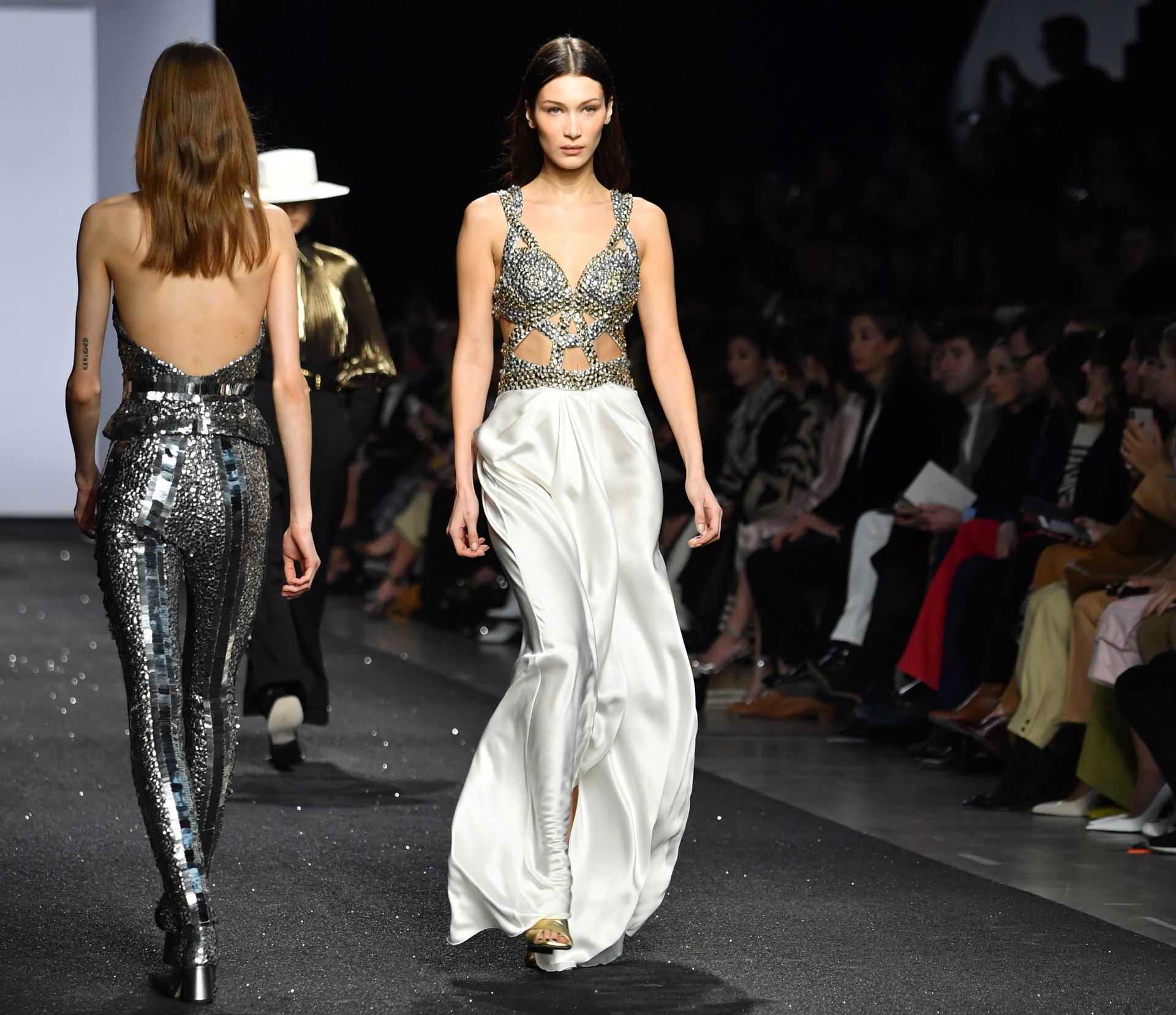 Model Bella Hadid presents a creation during the Alberta Ferretti women's Fall/Winter 2019/2020 collection fashion show, on February 20, 2019 in Milan. (Photo by Andreas SOLARO / AFP)