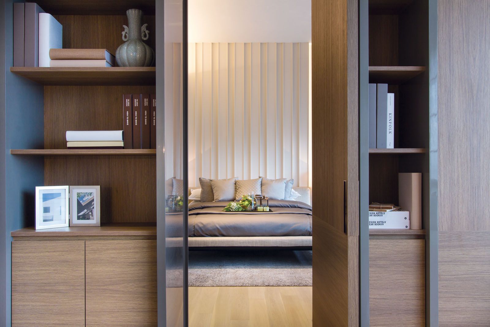 A view of the master bedroom from the study