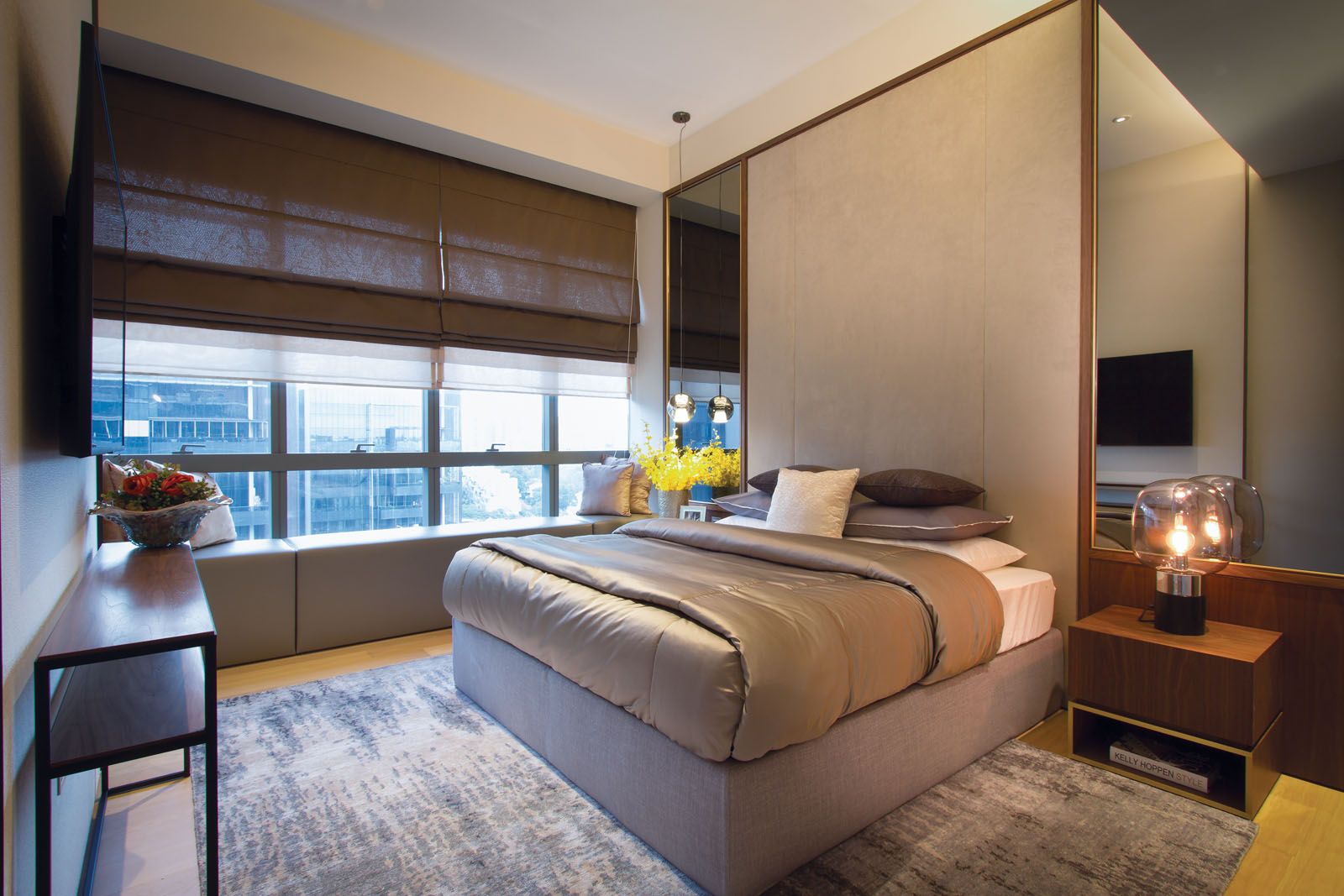 The neutral palette adds to the serene ambience of the guest bedroom