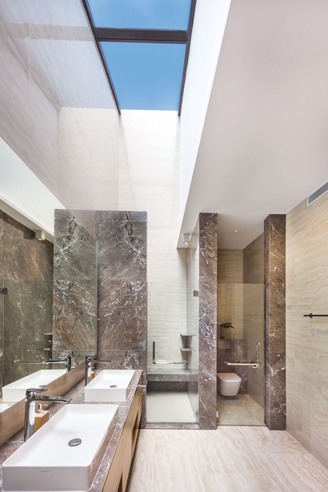 The skylight fills the bathroom with natural light