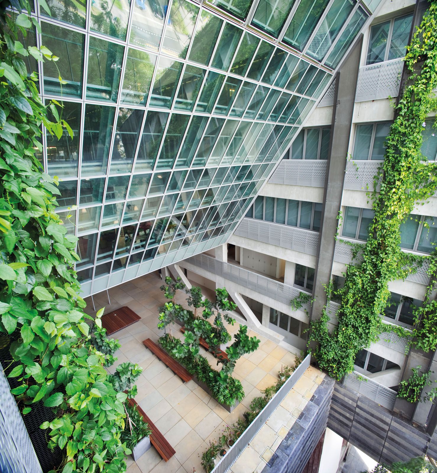Screens of green add life to the School of the Arts’ facade