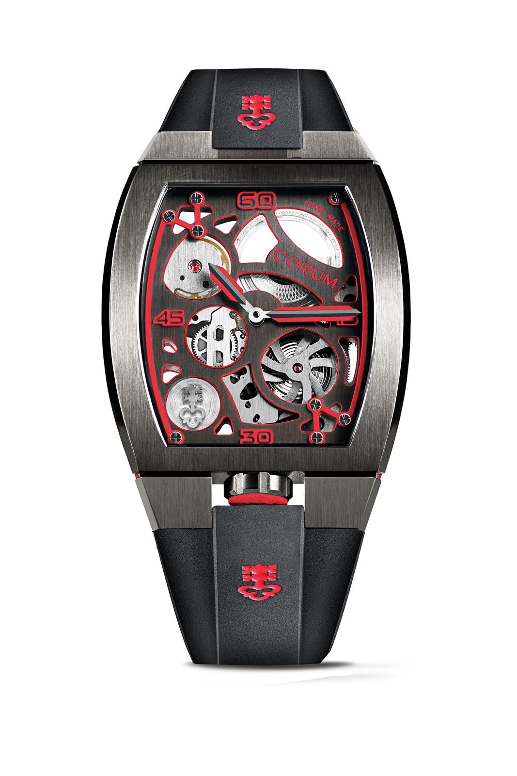 The futuristic looks as well as accents such as red on the Lab 01 makes for a major deviation from the typical classical aesthetics of Corum's timepieces