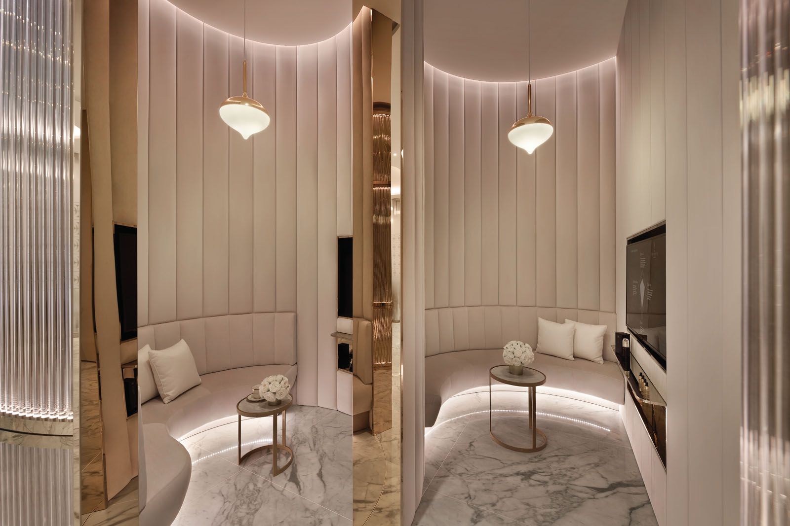 The Covette clinic features plush coves that serve as intimate waiting areas;