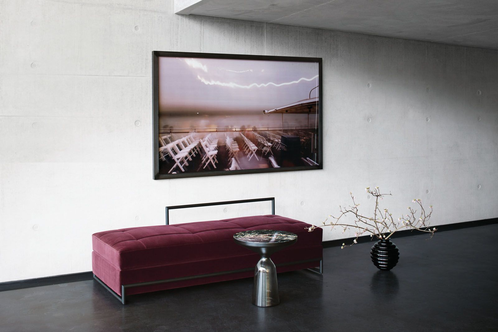ClassiCon Day bed by Eileen Gray and Bell side table by Sebastian Herkner, from Space Furniture