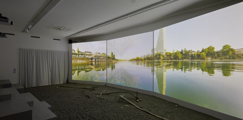 Rendering of the film installation by Jürg Egli, on show in the exhibition 'Swim City' © Image Courtesy of Jürg Egli and the S AM Swiss Architecture Museum