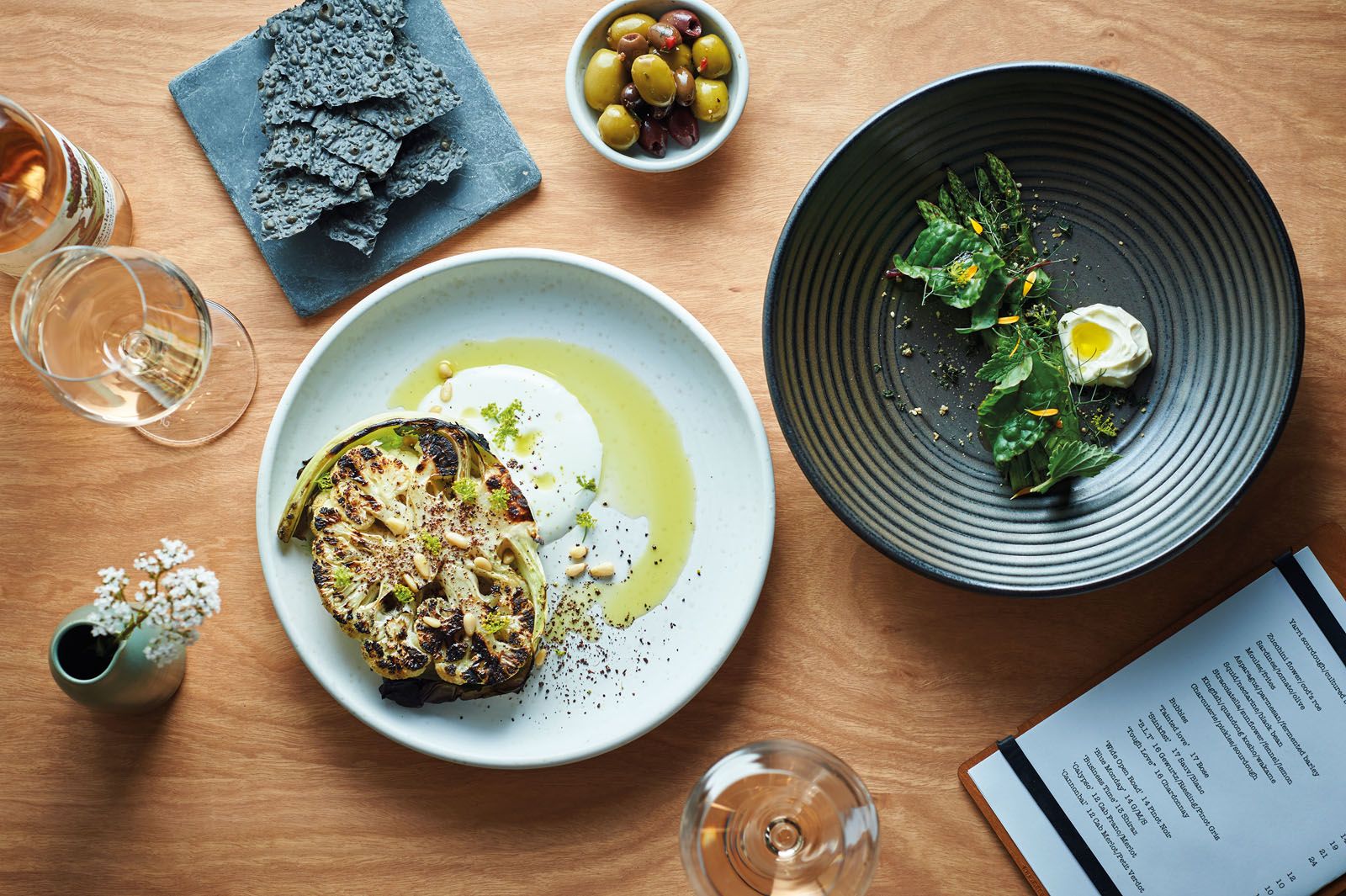 A dish of burnt cabbage with miso and buckwheat (below) at Yarri Restaurant and Bar