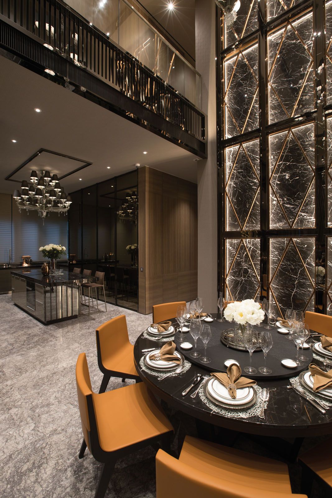 The dining table is dressed with fine silverware