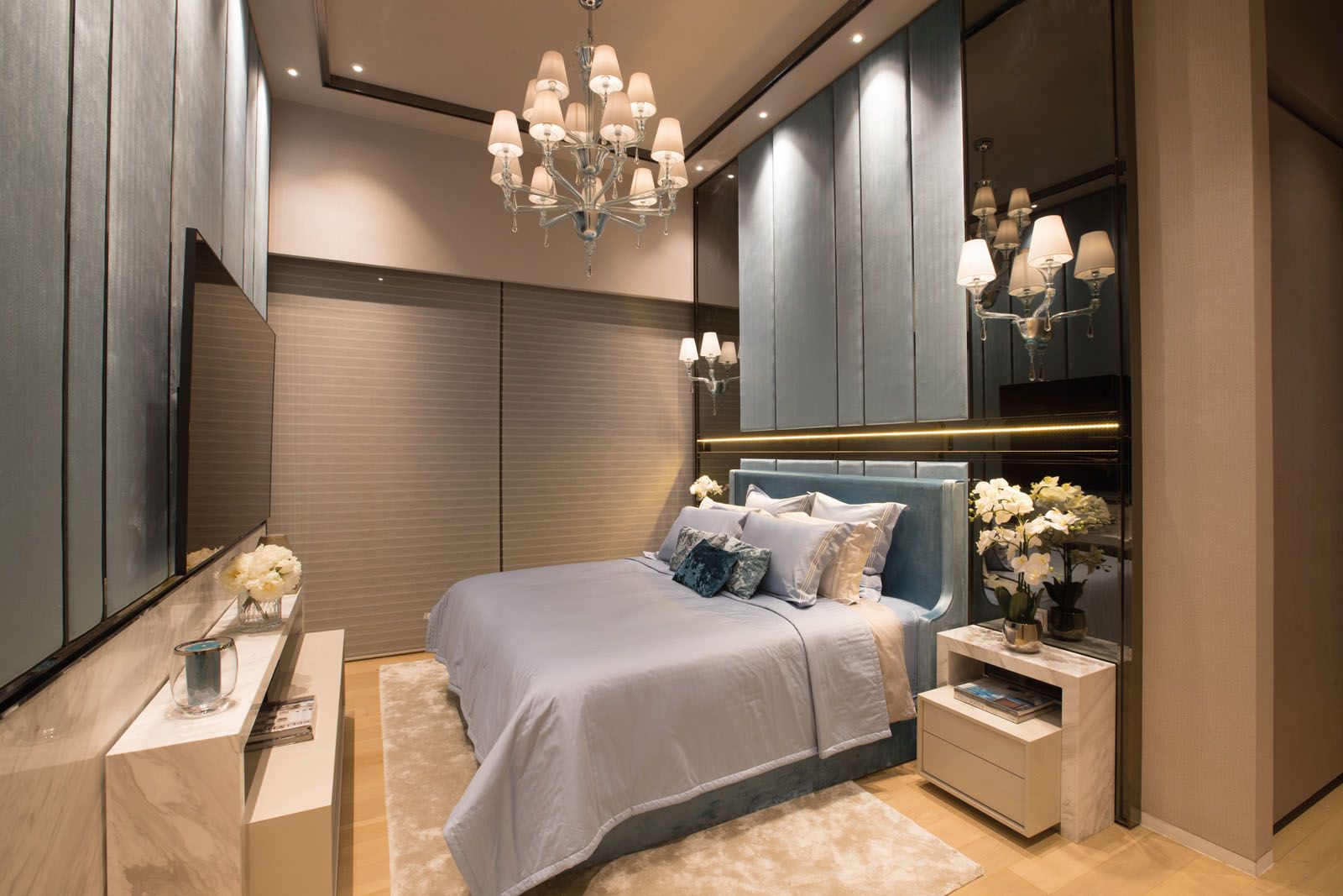 The “Tiffany Room” owes its moniker to the ample use of this pale shade