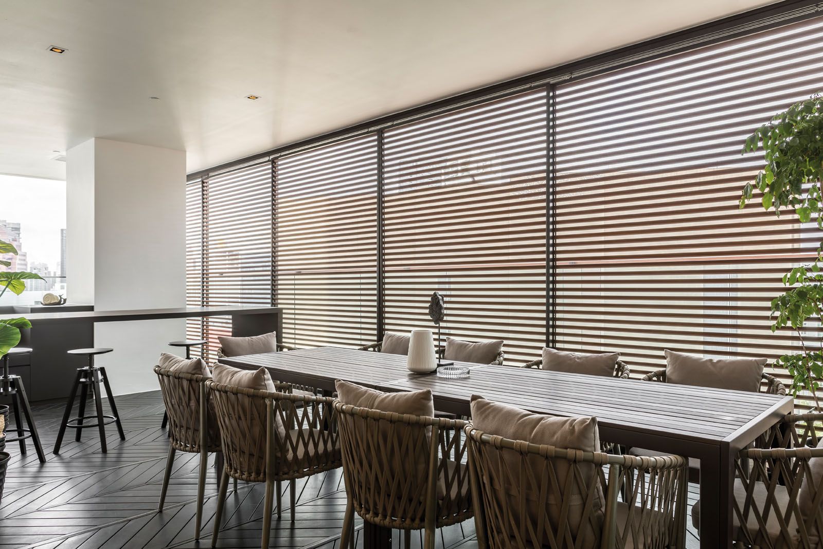 The outdoor dining area offers ample space for festive gatherings
