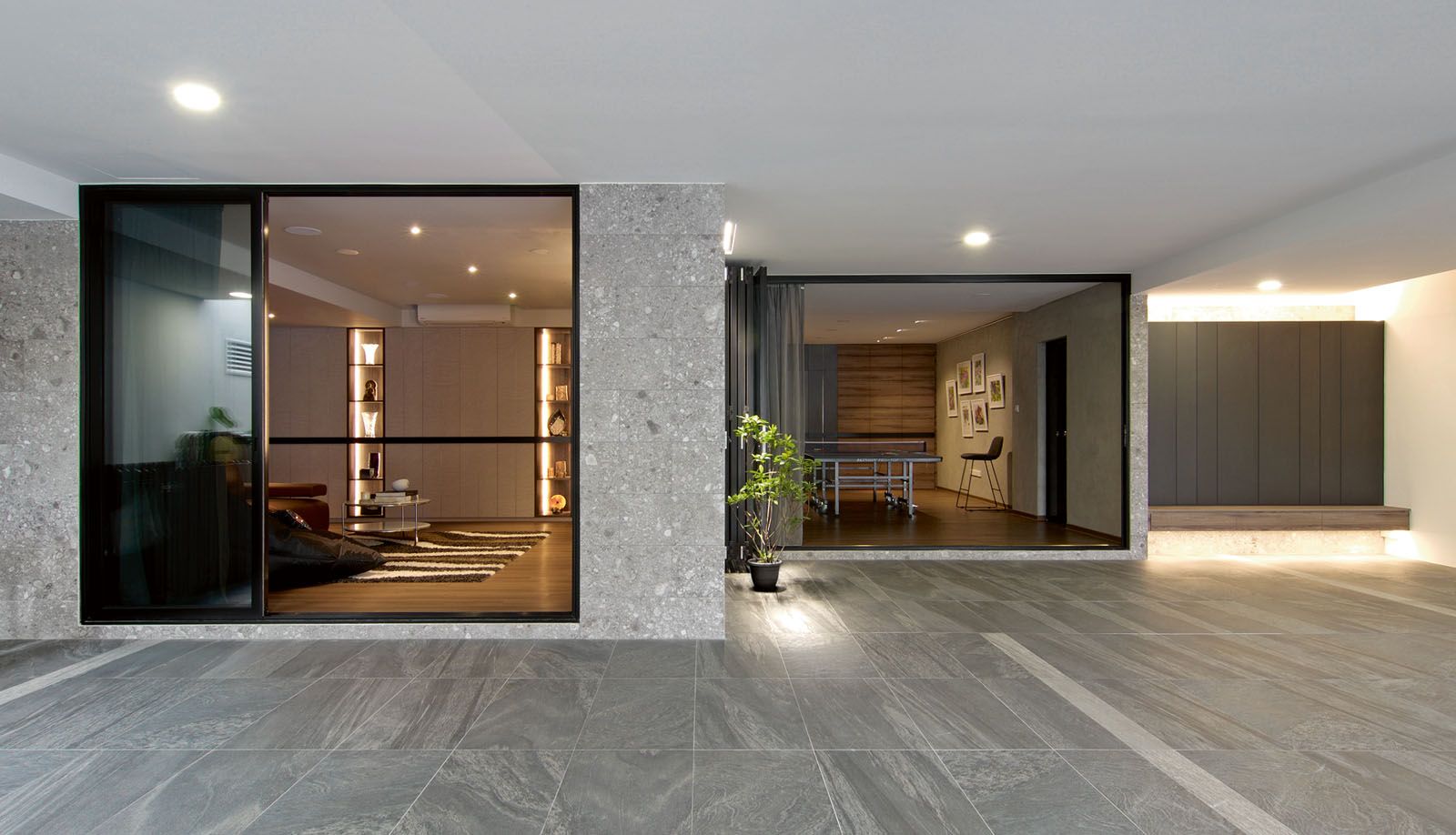 A view of the home theatre and the ping-pong room from the entrance