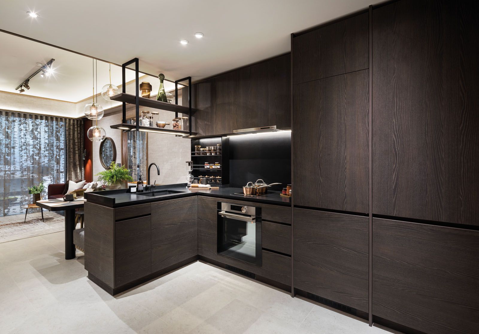 The condiments rack in the kitchen offers easy access to herbs and spices