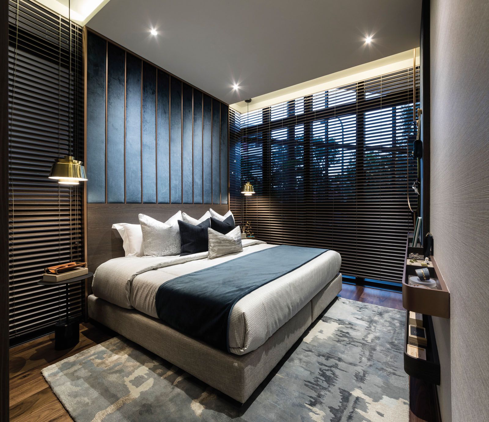 Shades of blue imbue this bedroom with a calming mood