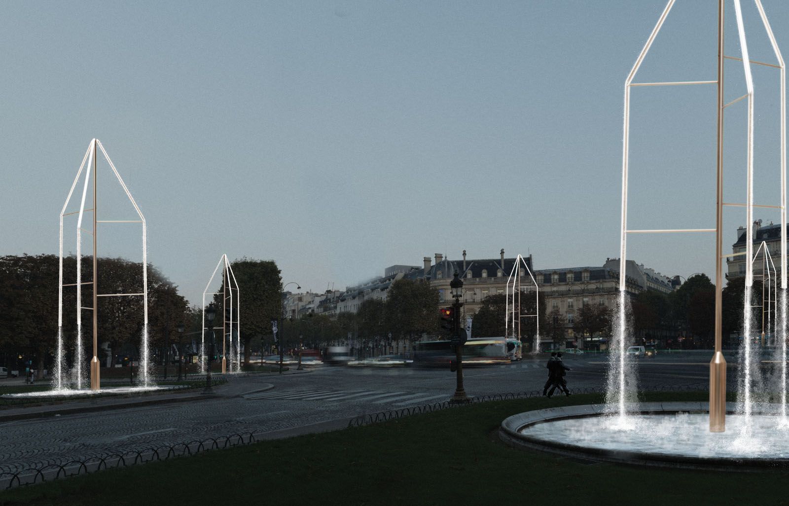 The bronze fountains at the Avenue des Champs-Elysées in Paris