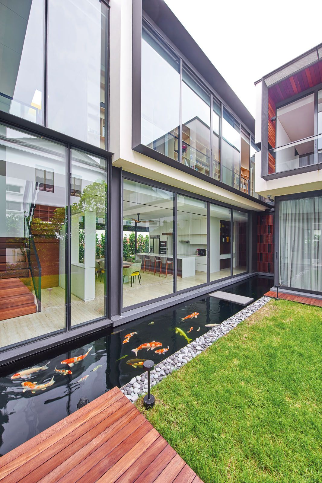 The deep pool was purpose-built to house the owner’s prized collection of koi fish