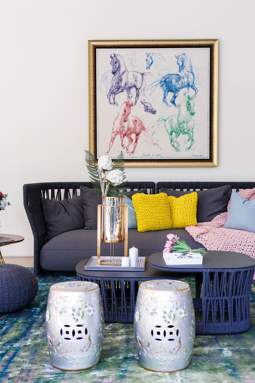 The design firm framed a selection of Hermès scarves to turn these stylish accessories into artworks displayed at various areas of this house