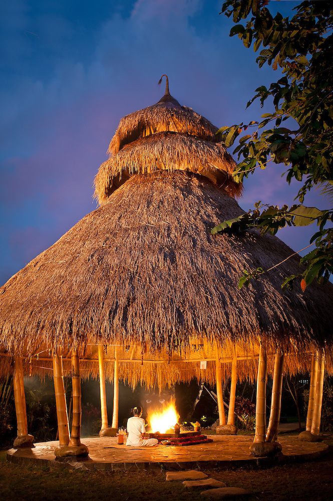 A never-ending fire is maintained at the Agni Hotri pavillion, where Balinese priests offer prayers to purify the Earth.