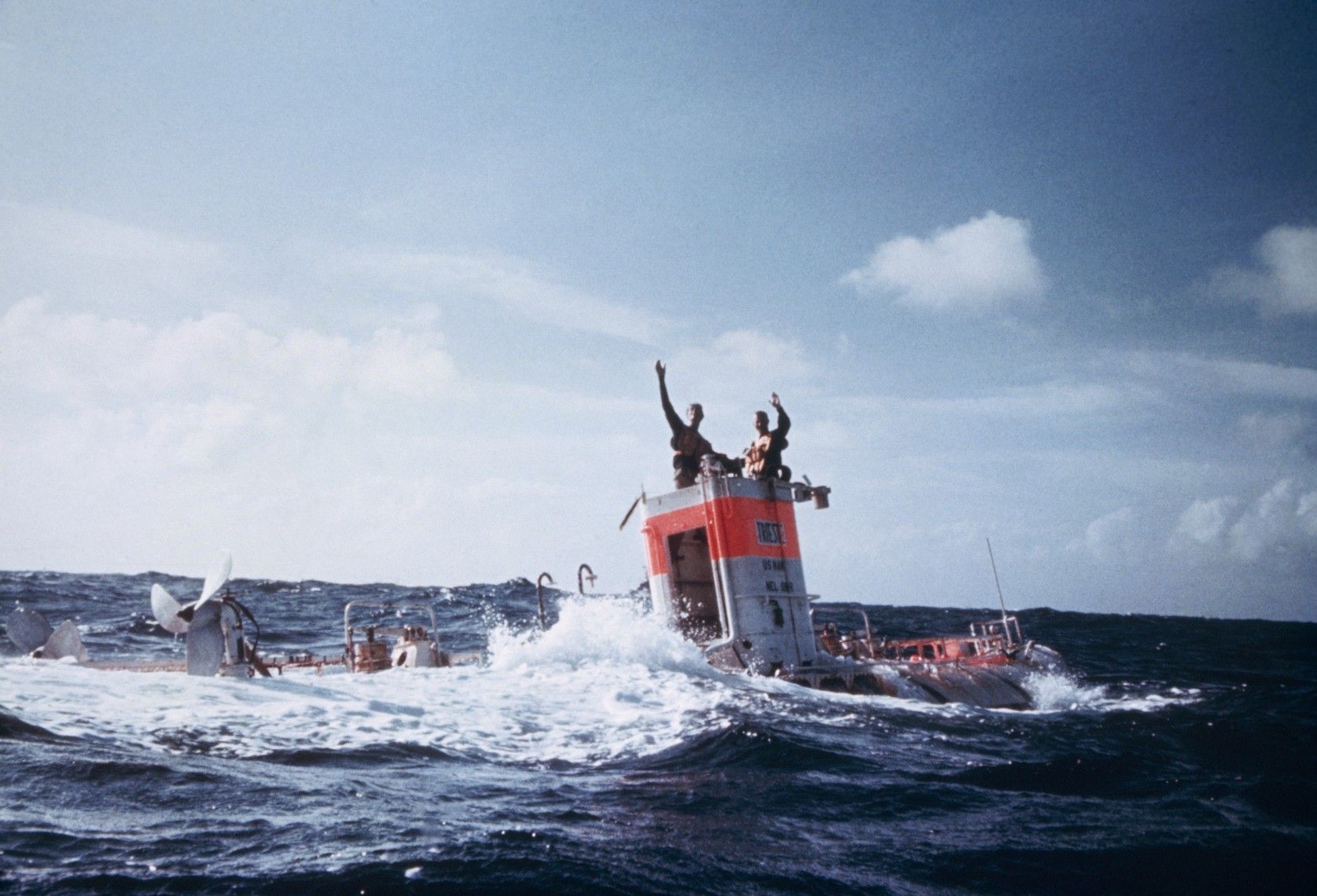 Jacques Piccard And Don Walsh waving from the bathyscaphe Trieste