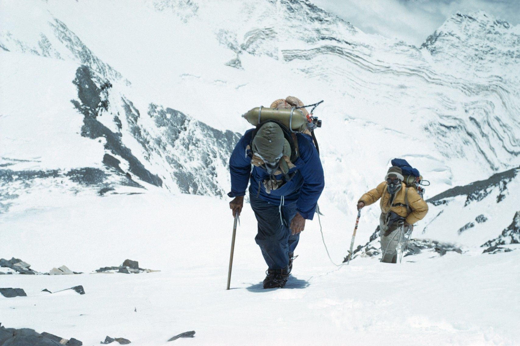 Edmund Hillary And Tenzing Norgay climbing Mount Everest in 1953