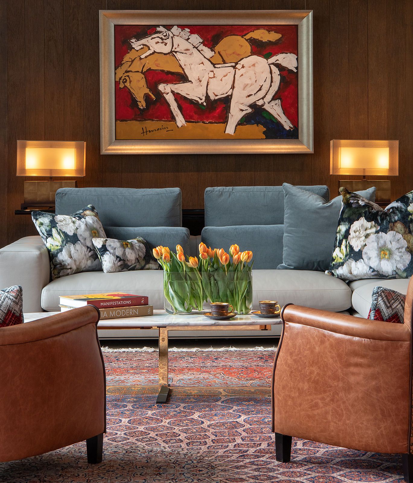A MF Husain painting takes pride of place in the living area