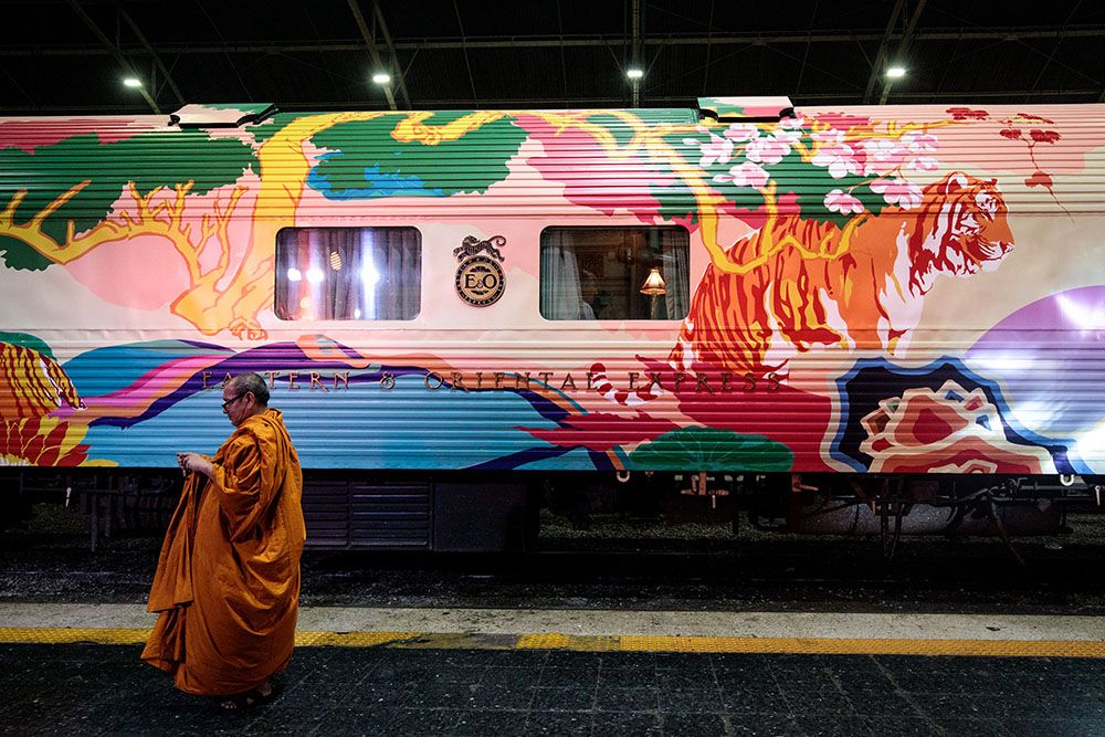 BANGKOK, THAILAND - SEPTEMBER 08: Charity initiative 'Save Wild Tigers' unveil a world first, the stunning tiger art inspired 'Eastern & Oriental Tiger Express' created by renowned Chinese artist, Jacky Tsai, on September 8, 2019 in Bangkok, Thailand. Supporting the cause and joining the 'Tiger Express' from Bangkok to Singapore, to raise awareness of the global tiger crisis, Global Artistic Director for Dior, Kim Jones, 'All Saints' lead singer Melanie Blatt, Creative Director of Shanghai Tang, Victoria Ta