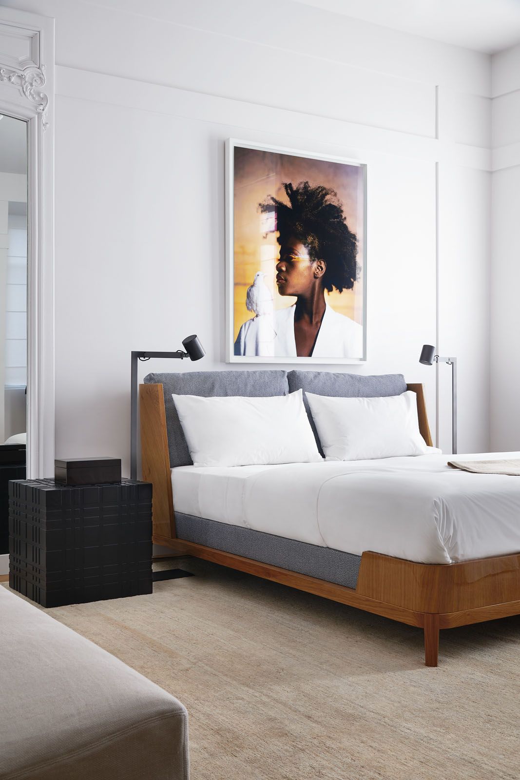 The Aspre bed features a sanded pine base and backrest