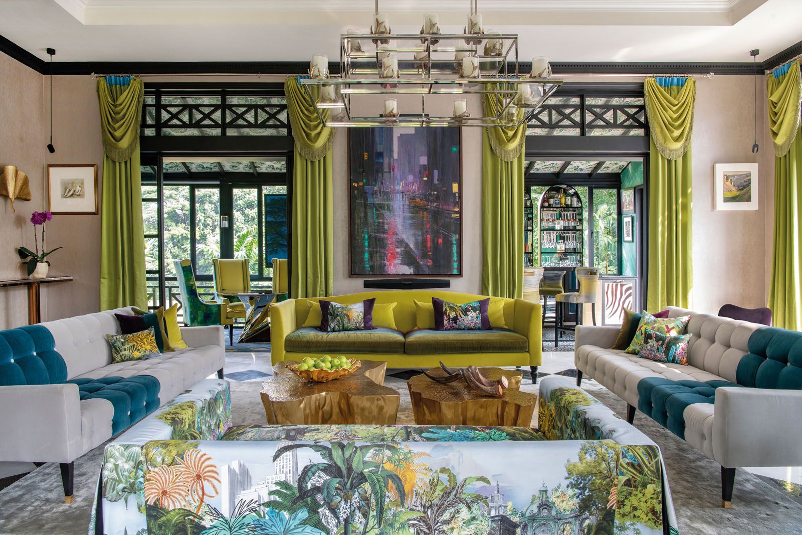 The painting echoes the colour palette of the furnishings in the living room
