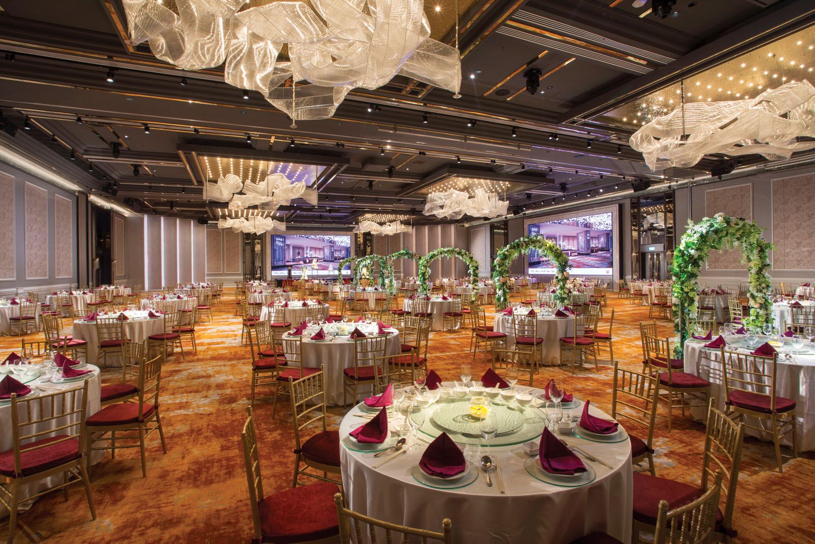 For grand affairs, the newly‑refurbished grand ballroom at Orchard Hotel can seat some 1,000 guests