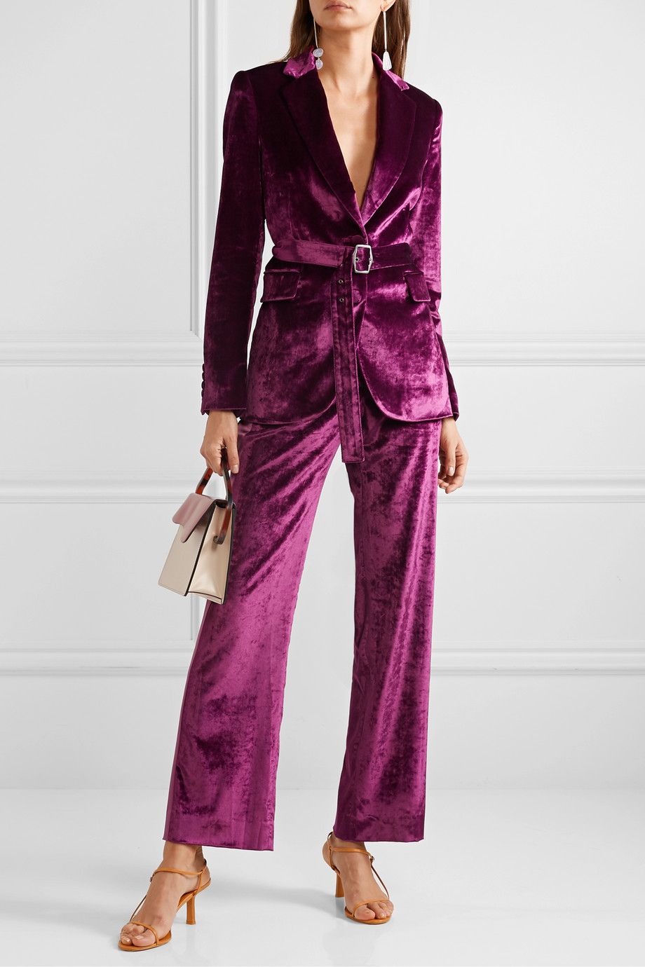 Terry belted crushed-velvet blazer and straight-leg pants, by Sies Marjan, from <a href="https://www.net-a-porter.com/sg/en/product/1191744/sies_marjan/terry-belted-crushed-velvet-blazer" target="blank">Net-a-porter</a>