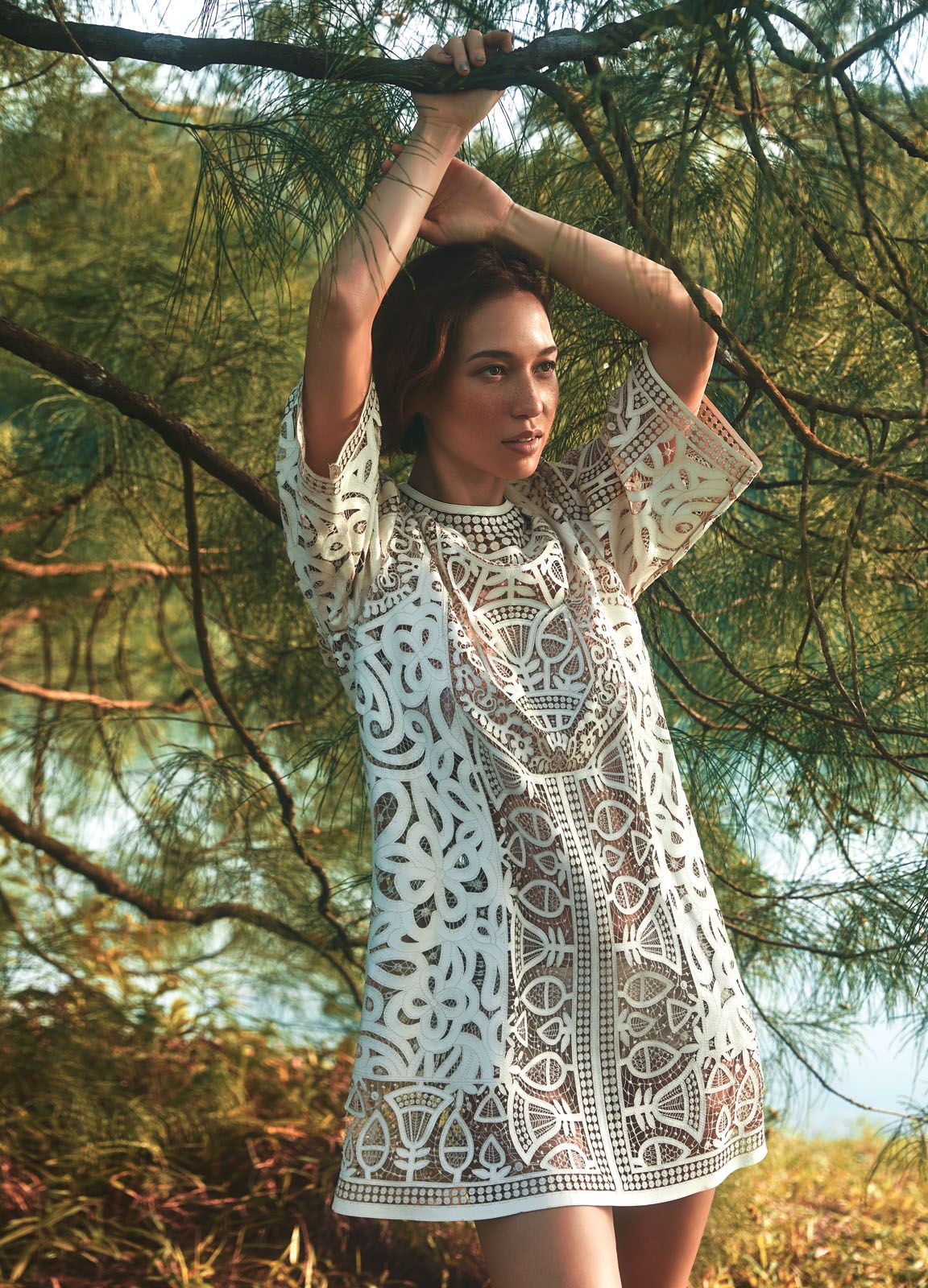 Leather lace dress with tonal embroidery by Dior