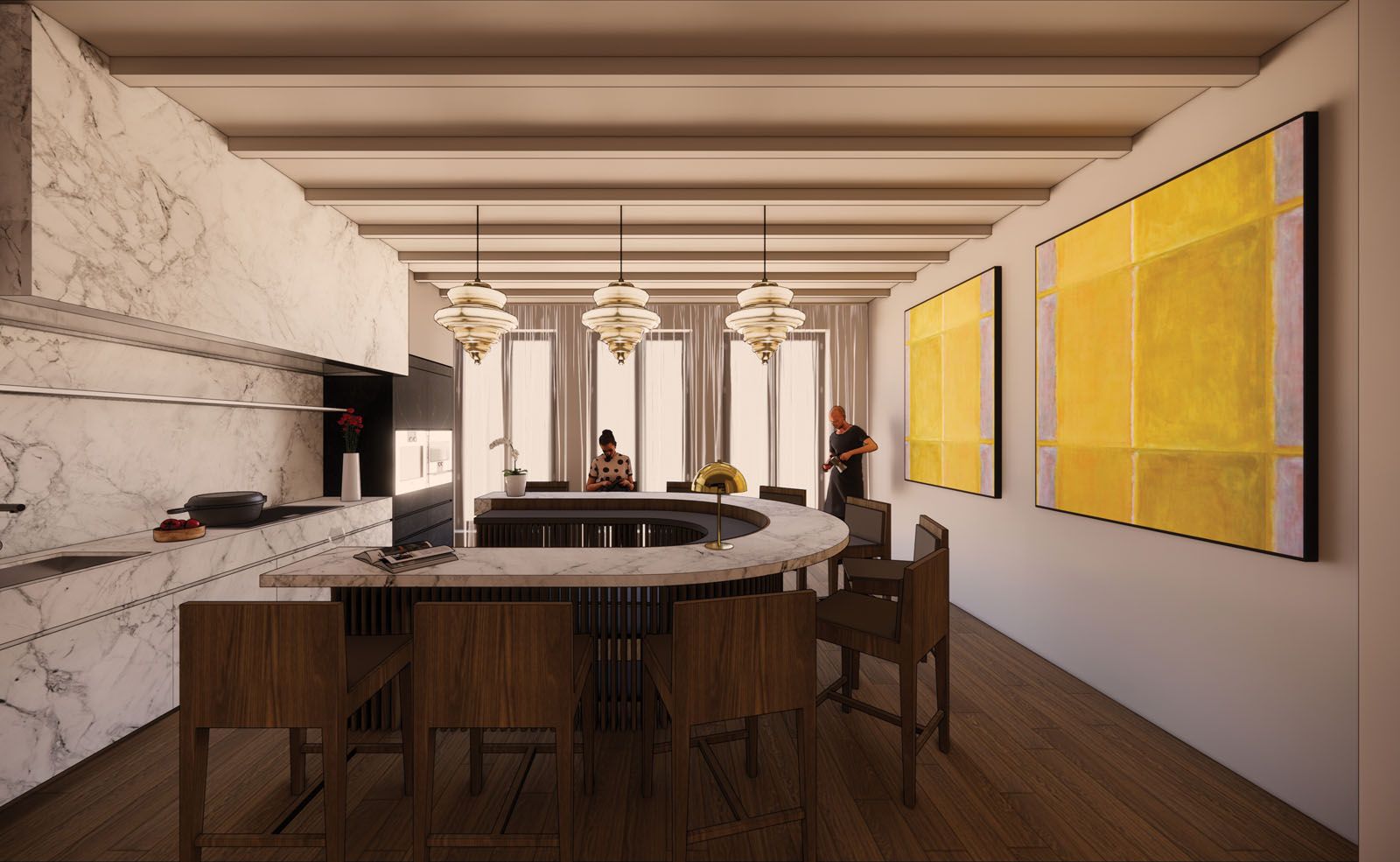 An artist’s impression of Appetite’s main dining room, which is adorned with artwork by established and emerging artists and anchored by a chef’s counter that seats a maximum of 10 diners
