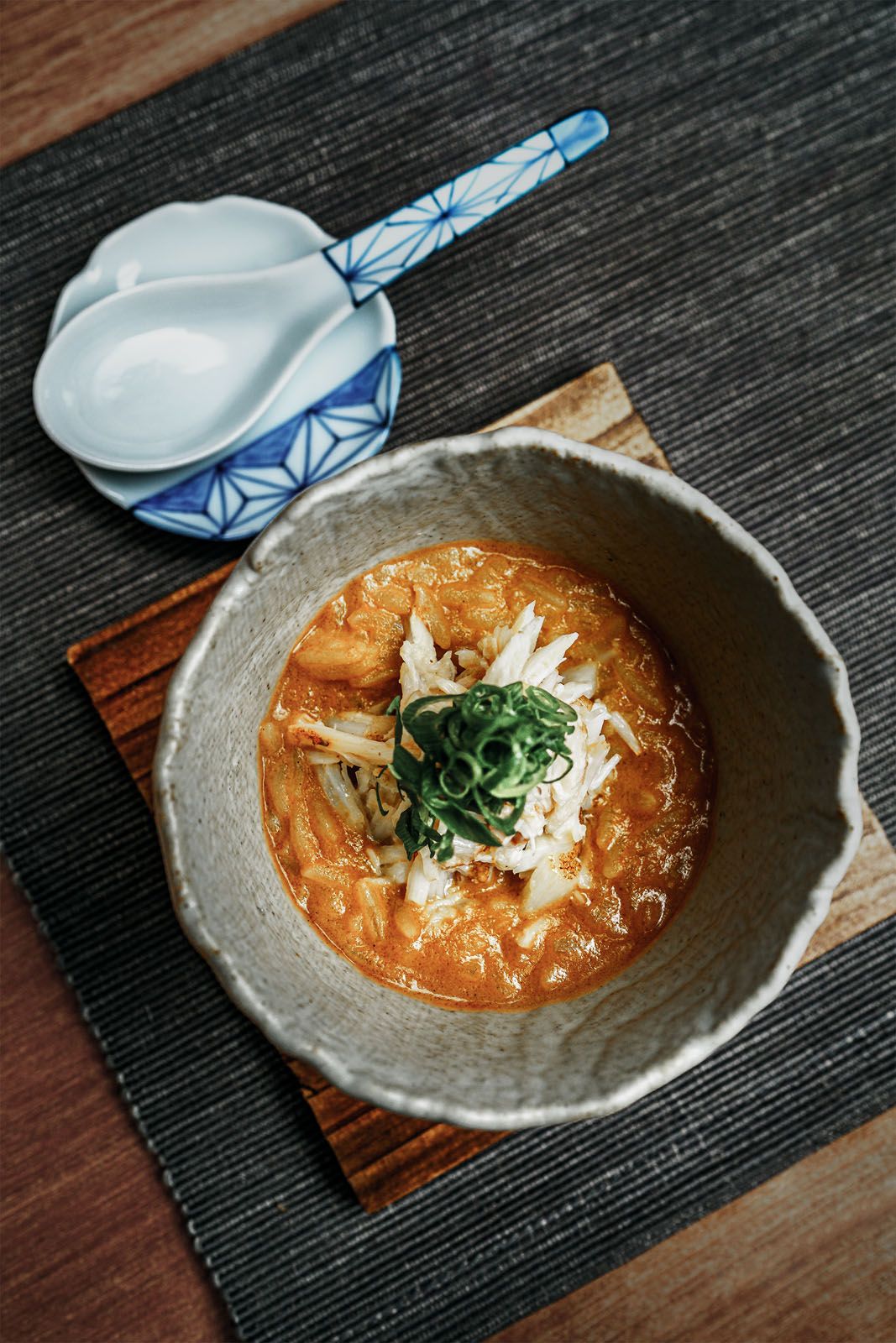 Inspired by a local classic and Japanese rice soup, Gan Ming Kiat’s crab porridge features Sri Lankan mud crab meat with his take on the chilli crab sauce made from scratch