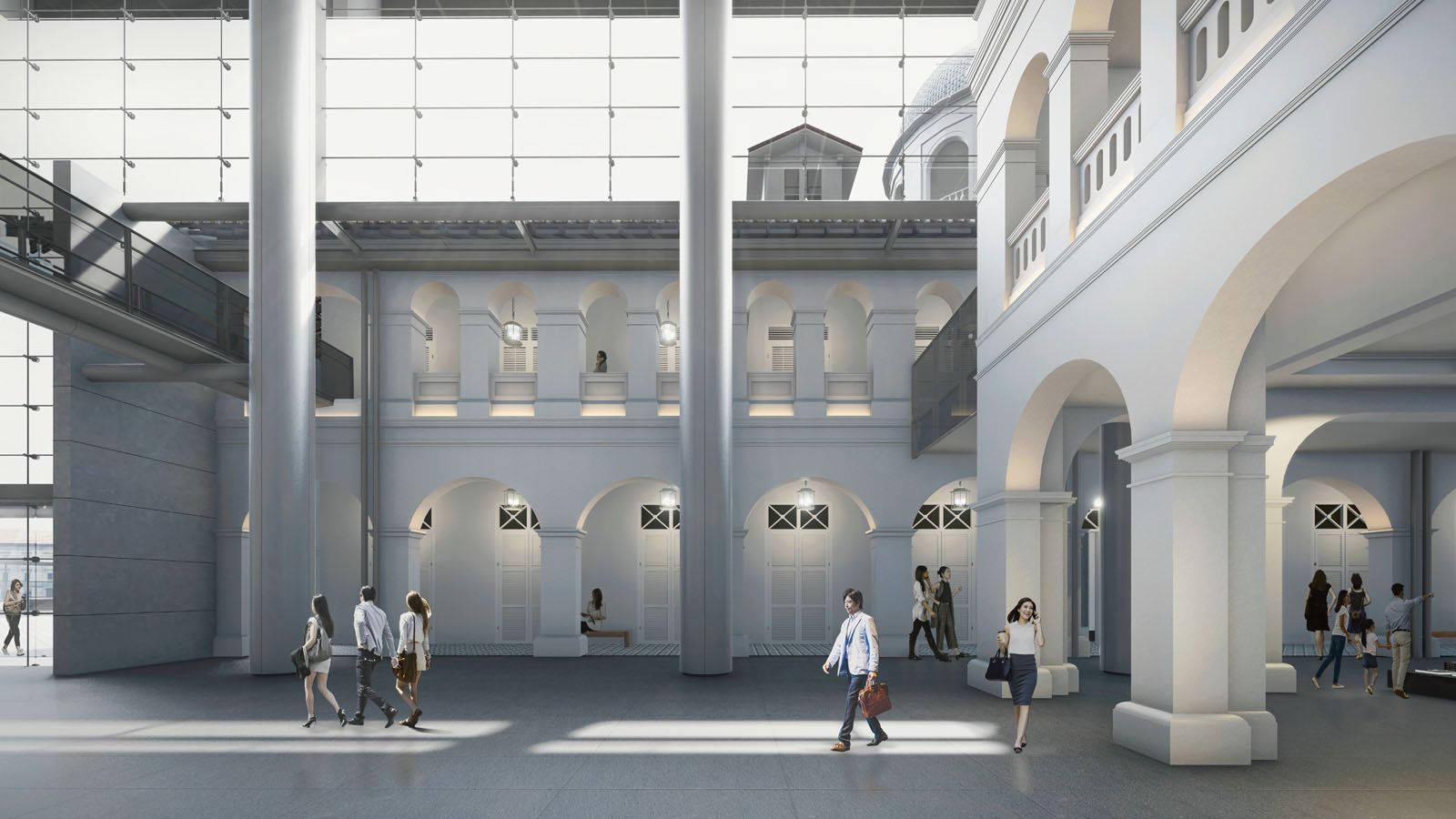A glass canopy encloses the former courtyard to create a voluminous indoor event space