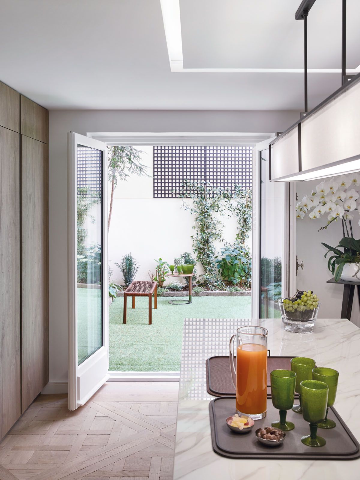A view of the courtyard from the kitchen